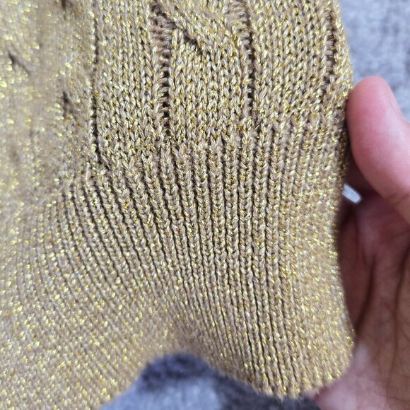 Lauren Ralph Lauren Gold Metallic Cable Knit Button Trim Sweater Old Money - Picture 5 of 7